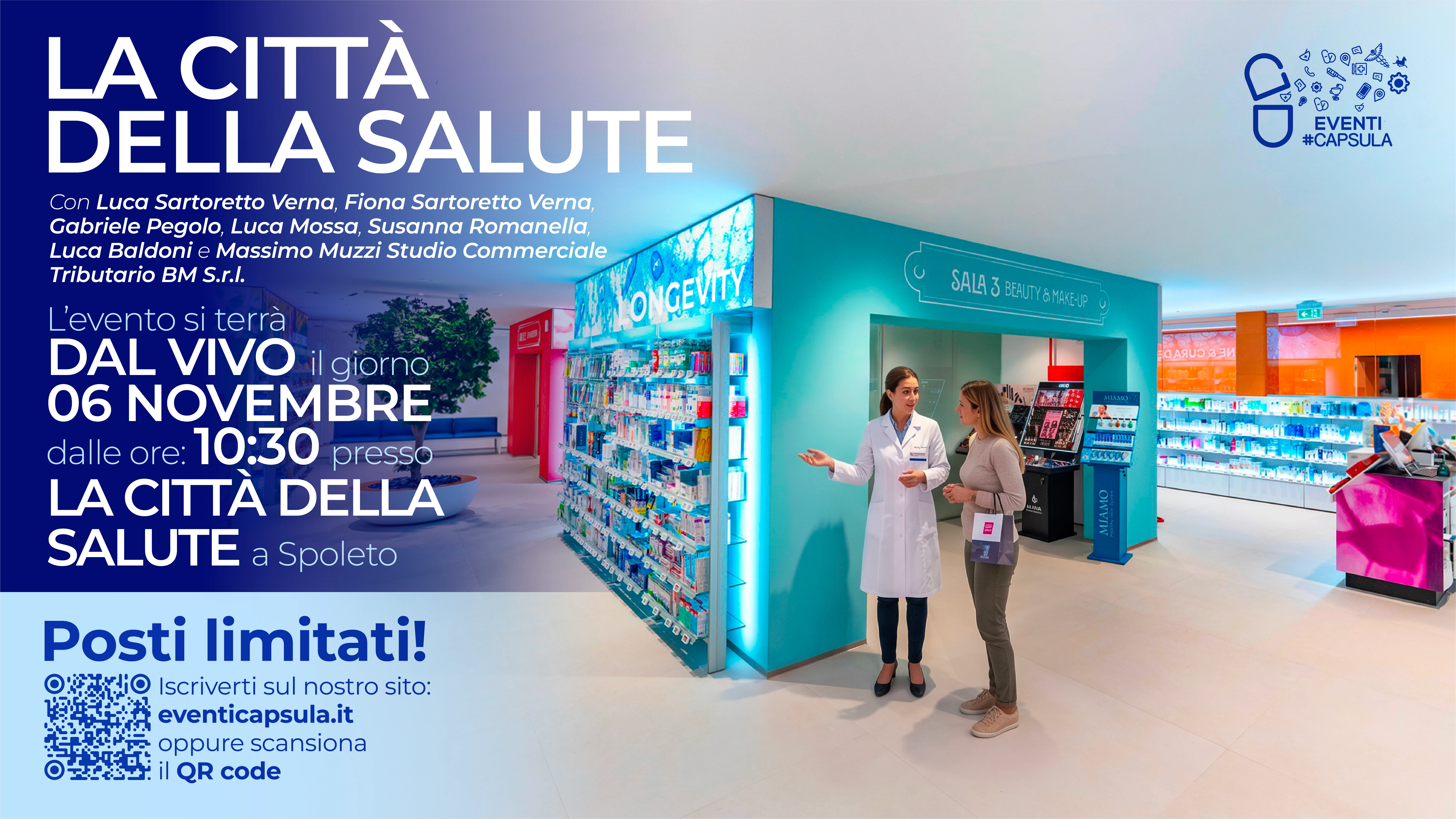 Locandina dell’evento La Città della Salute a Spoleto, con relatori, data e sede